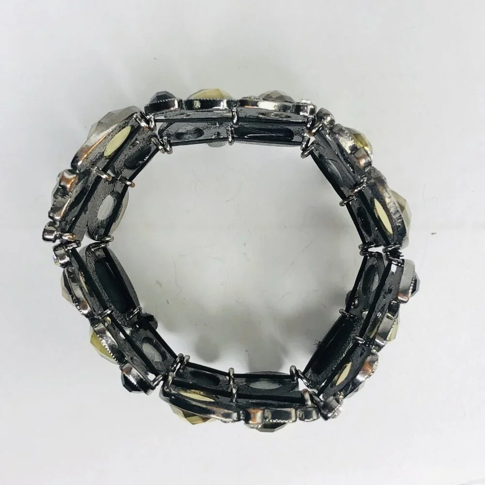 Lia Sophia Y2K Stretch Cuff Bracelet Crystals Cabochons Black Honey Gold Stones